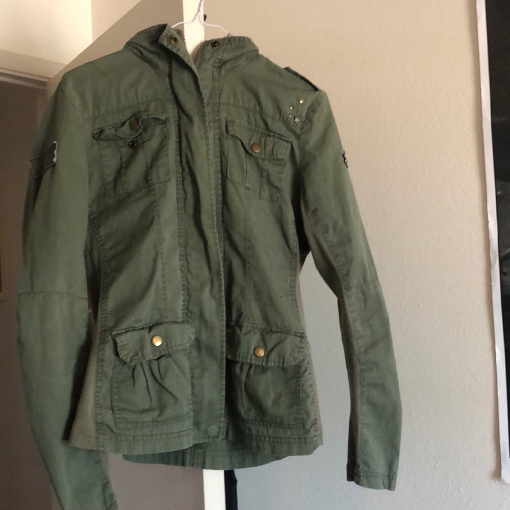 Green hooded jacket w/US Army patches